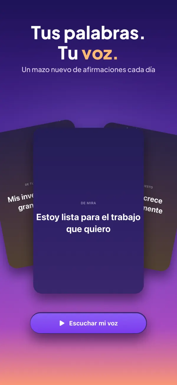 Tarjetas de afirmaciones diarias en Manifestive, con tu propia voz